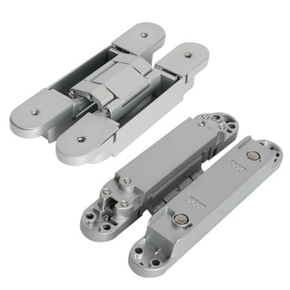 4-Pack 7 inch Silver Hidden Door Hinges,Heavy Duty Zinc Alloy Concealed Hinges, 180 Degree Invisible Hinge, 3 Way Adjustable Butt Hinge - color: Silver, size: 7 Inch