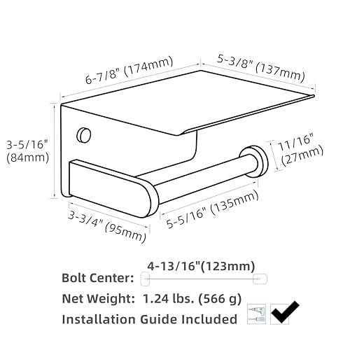 APLusee Toilet Paper Holder with Phone Shelf, Matte Black, Wall Mounted - color: Matte Black, size: Single Rod