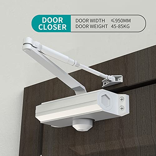 Automatic Door Closer Heavy Duty Fire Prevention Spring Hydraulic Aluminum Alloy Surface Mounted Residential Commercial Grade Door Closer Adjustable Speed Door Weights 99-187 Lbs Size2-White - color: White, size: Size2 Model 1683-Door Weight 99-187 Lbs