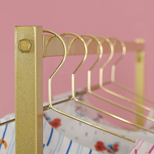 HOMEKAYT Gold Clothing Rack with Wooden Shelf for Boutique Retail Heavy Duty Hanging Rack- 59’’L - color: C-Gold
