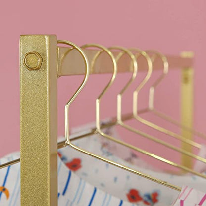 HOMEKAYT Gold Clothing Rack with Wooden Shelf for Boutique Retail Heavy Duty Hanging Rack- 59’’L - color: C-Gold