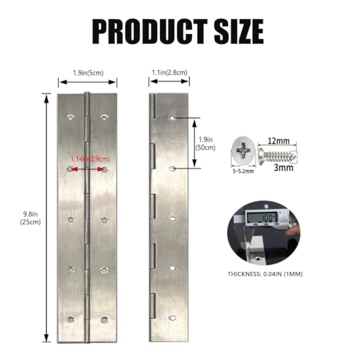 10-Inch 2-Pack Silver Heavy Duty Stainless Steel Piano Hinge, Long Hinge， - size: 10inch(Silver)2Pcs