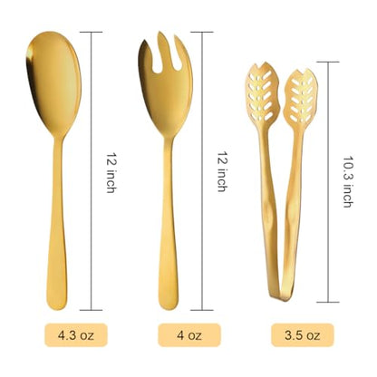 Salad Spoon and Fork Stainless Steel Tong Serving Set, Heavy Duty Smooth Finish Metal Serving Utensils Large Salad Servers for Home Kitchen Party Buffet Supply (Gold) - color: Gold