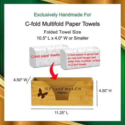 Countertop C-Fold Paper Towel Dispenser with Engraved Butterfly - Compatible with C Fold, Multifold, Trifold & Z Fold Hand Napkins Folded Size 10.5" x 4.0" Or Smaller - Natural Bamboo - color: Natural