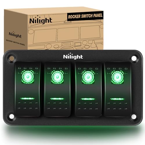 Nilight 4 Gang Rocker Switch Panel SPST On Off Toggle Laser Pattern Green - color: Green, size: 4 Gang