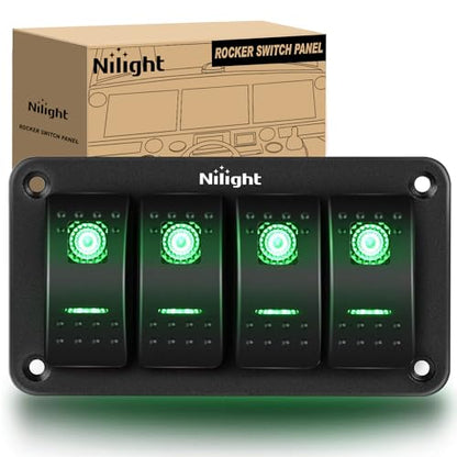 Nilight 4 Gang Rocker Switch Panel SPST On Off Toggle Laser Pattern Green - color: Green, size: 4 Gang