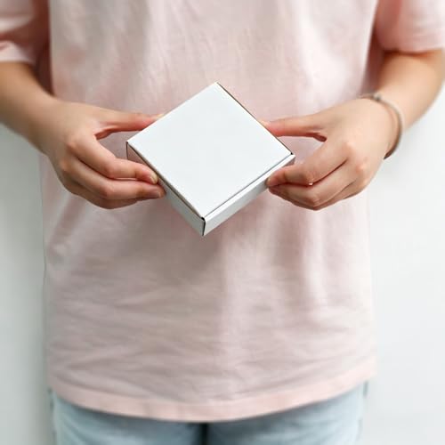 KBG Small Shipping Boxes 4X4X1 inch,White Corrugated Cardboard Mailers for Business,50 Pack Small Mailing Boxes Packaging Box Mini