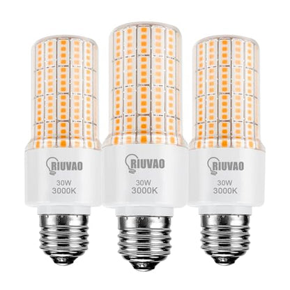 RIUVAO LED Corn Light Bulb 300w Equivalent 3750Lumen 3000K Cool Daylight White 30W E26/E27 Base Ceiling Fan Led Light Bulb for Home Garage Warehouse Indoor Outdoor Led Corn Bulb Pack of 3 - style: 3pck 3000K