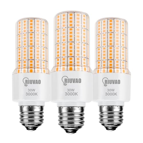 RIUVAO LED Corn Light Bulb 300w Equivalent 3750Lumen 3000K Cool Daylight White 30W E26/E27 Base Ceiling Fan Led Light Bulb for Home Garage Warehouse Indoor Outdoor Led Corn Bulb Pack of 3 - style: 3pck 3000K