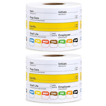 Restaurant Quality Shelf Life Food Rotation Labels Vinyl, 2” x 3” Self-Adhesive Removable Freezer Food Labels Stickers, Perfect for Reusable Containers, Food Date Sticker (Large, Count, 2) - style: 2 Pc