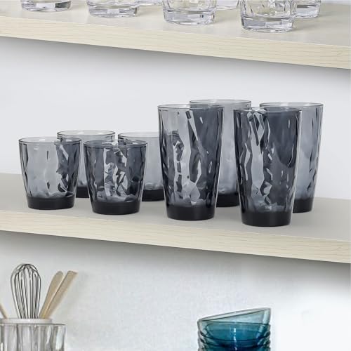 Topsky Plastic Tumblers Reusable,Shatter Proof Cups Drinking Glasses,Unbreakable Plastic Tumblers Beverage Acrylic Juice Wine Cups for Home Picnic Party,Dishwasher Safe,Stackable|10-oz&16-oz|Gray - color: Grayish Blue 8pcs