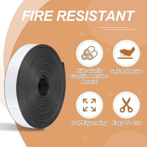 Smoke Fire Seal Strip 16.4Ft 25mm / 0.98" W x 2mm/0.08" T Black - color: Black, size: 16.4FT x 25mm / 0.98" W x 2mm/0.08" T