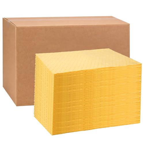 Hoolerry 100 Pcs Oil Absorbent Pad for Spill, 15 x 19.7 Inch, Yellow - color: Yellow, size: 15 x 19.7 Inch