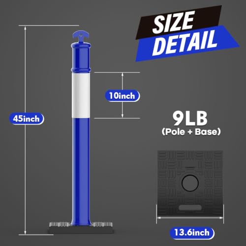 RoadHero 45 Inch Traffic Delineator Post Cones with Base, Blue, 3 Pack - color: Blue
