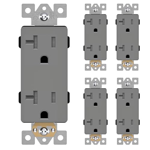 LIDER Decorator Receptacle, Tamper-Resistant Wall Outlet, 20A, 5-Pack - color: Gray, size: 20 Amp (No Wall Plate)