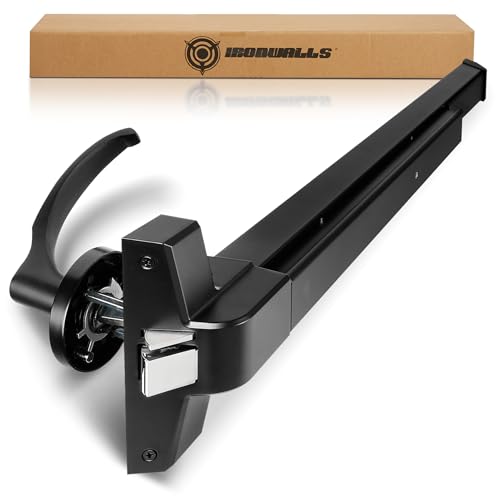 IRONWALLS Door Push Bar Panic Exit Device Stainless Steel with Handle Lever, Black 32” Commercial Push Panic Bars for Emergency Exit Doors, Heavy Duty Panic Hardware for 32”-47” Wooden/Metal Door - color: Black