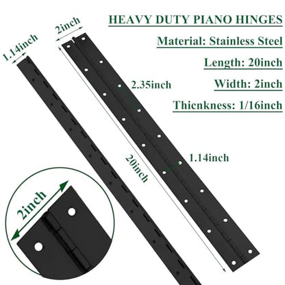 2Pack 20” Heavy Duty Piano Hinge Stainless Black Continuous & Piano Hinges - size: 20INCH
