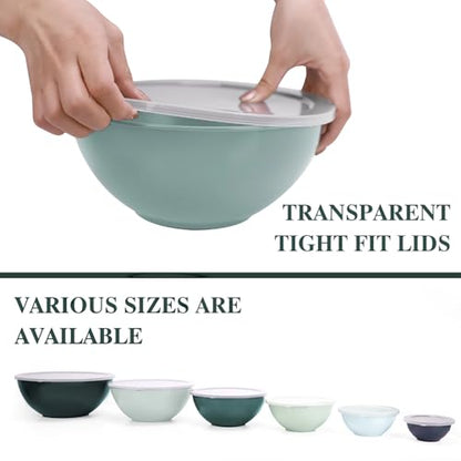 BoxedHome BPA Free Plastic Round Mixing Bowl with Lids, 12 Pack Nesting Bowls with Lids Set, Microwave and Dishwasher Safe Prep & Serving Bowls Great for Mixing, Baking, Serving (Green, 12pcs) - color: Green