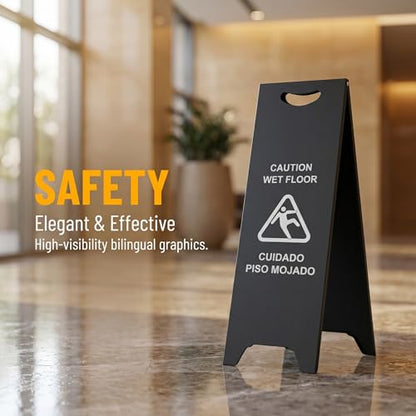 Bilingual Caution Wet Floor Sign, Foldable A-Frame Stand Commercial Grade - color: black