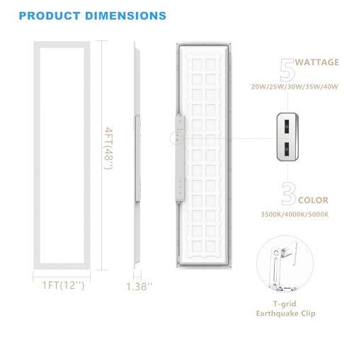 1x4 LED Panel Light,6000 LM,Selectable 3CCT,0-10V Dimmable,2Pack - size: 1x4-2Pack