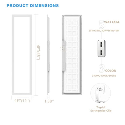 1x4 LED Panel Light,6000 LM,Selectable 3CCT,0-10V Dimmable,2Pack - size: 1x4-2Pack