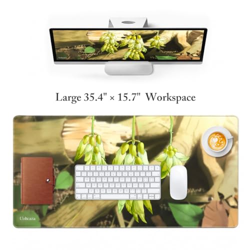 Extended Desk Mat Green Leaf Mouse Pad Large Keyboard Pad 35.4 x 15.7 Inch - color: Ancient Wood Rattan