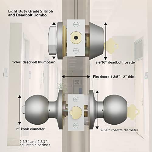 BRINKS Commercial - Keyed Entry Door Knob with Deadbolt Set, Satin Chrome Finish - Meets ANSI Grade 2 Standards