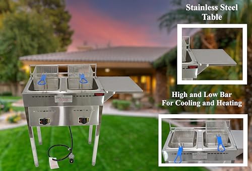 Deep Fryer – Propane Deep Fryer for Outdoor- 18 Qt Stainless Steel Commercial Quality Double Fryer with Baskets, Lids & Hose - Ideal for Frying Fish, Wings, and More