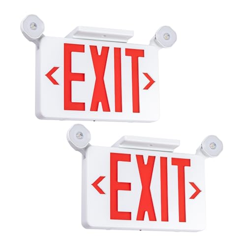 Gruenlich Exit Sign with Emergency Light, Battery Backup, 2 Pack - size: 2 Pack