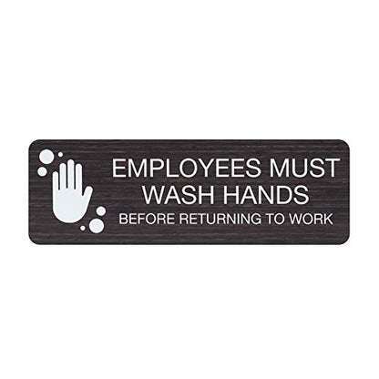 SBLABELS Employees Must Wash Hands Indoor Easy Adhesive Mount Door and Wall Sign for Restaurants and Small Businesses 3" x 9" - Dark Wood - color: Dark Woodgrain, style: Employees Must Wash Hands
