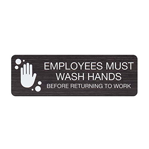 SBLABELS Employees Must Wash Hands Indoor Easy Adhesive Mount Door and Wall Sign for Restaurants and Small Businesses 3" x 9" - Dark Wood - color: Dark Woodgrain, style: Employees Must Wash Hands