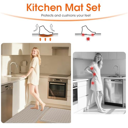 TranquilRelax 2-Piece Kitchen Mats, Cushioned Non-Slip Floor Mats, Taupe - color: Taupe, size: 2-Piece | 30"+59" | Standard