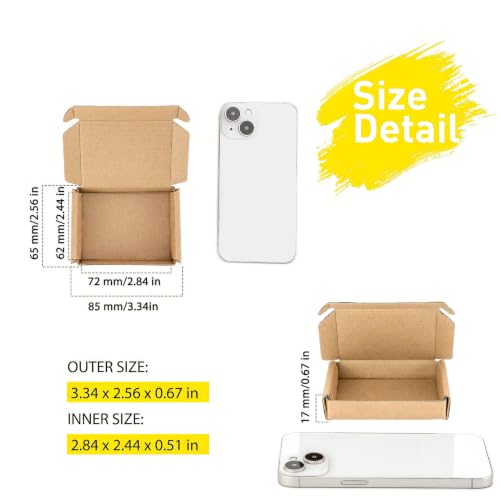 Ellbest 50pcs Small Kraft Cardboard Boxes, 3.34 x 2.56 x 0.67inches - size: 3.34 x 2.56 x 0.67 inches