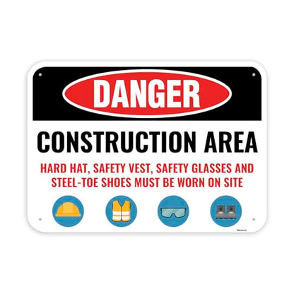 1PC Construction Signs, 14 x 10 Inches - Aluminum - Danger Area Under Construction Safety Site Signs For Jobsites - color: Construction Area HH SV SG STS
