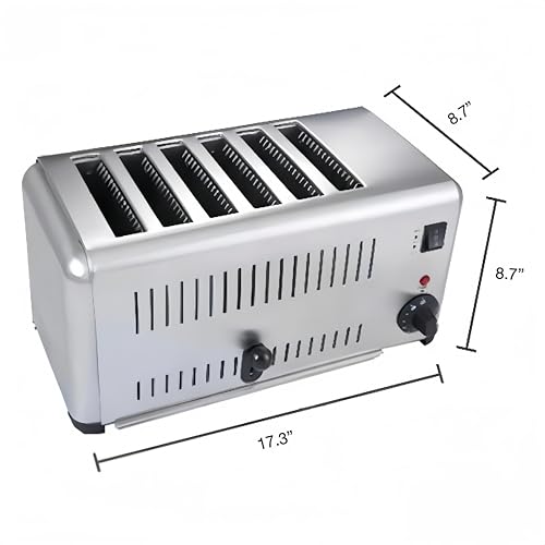 Electric 6 Slice Countertop Pop-up Toaster, Stainless Steel Commercial Restaurant Toaster Machine with 6 Wide Slots for Bagel Bread, 1-5 Minutes Timer Cooling Vents