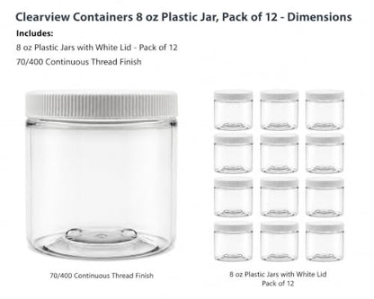 12 Pack - 8 oz (1 Cup) Plastic Storage Jars with 70-400 Leak Proof White Lid, Food Grade, BPA Free, Hand Wash Only (8oz, 12pk) - size: 8oz, 12PK White