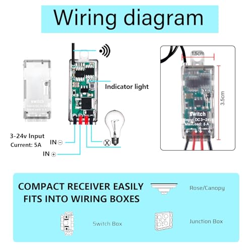Mini Remote Switch,5V/12V/24V/5A Relay Wireless Switch. - size: 1 Way 5V-24V 5A Mini Remote Switch