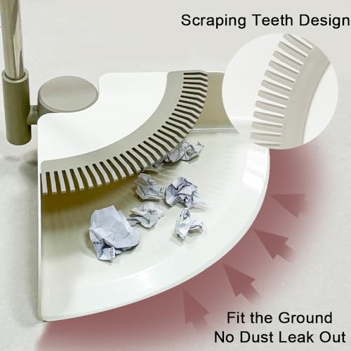 Triangular Indoor Broom and Dustpan Comb Set, 180° Rotating, Soft Bristle Long Handle Upright Sweeping Angled Broom with Self-Cleaning Teeth for Home, Kitchen, Office, Wood Floor (White Gray) - color: White Gray
