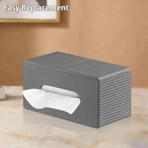 PUSU Extra Large Rectangular PU Leather Tissue Box Cover,Tissues Holder - color: Grey