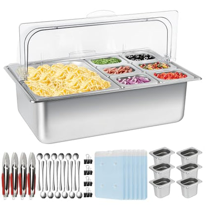 Pizza Topping Station 13 Pans Stainless Steel Salad Bar for Home - color: Silver, size: 13 Pans
