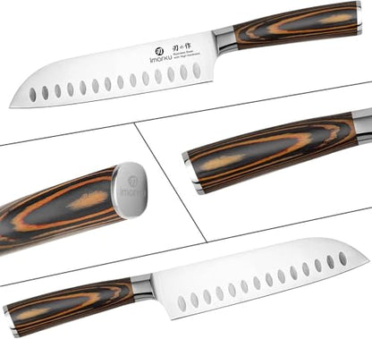 Imarku Santoku Knife 7 Inch Japanese Style Sharp Edge Design Kitchen Knife - color: Orange