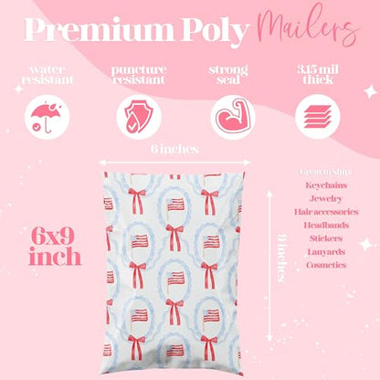 Pretty Package Store Poly Mailers 6x9, American Flag, 100 Pack - color: American Flag, size: 6x9