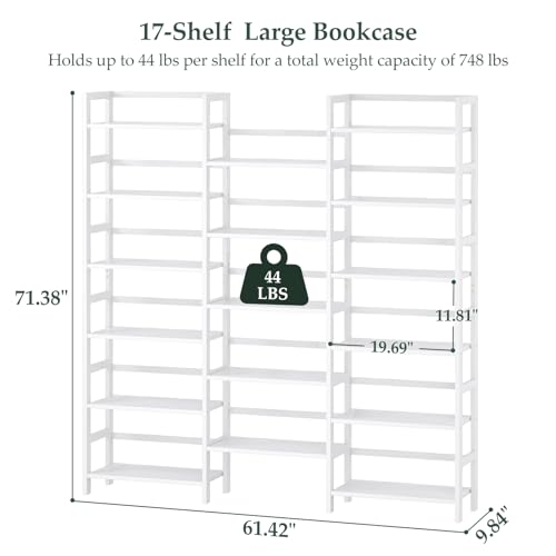 Homykic 6-Tier Bamboo Bookshelf, 61” Triple Wide Bookshelves and Bookcases - color: White, size: Triple Wide