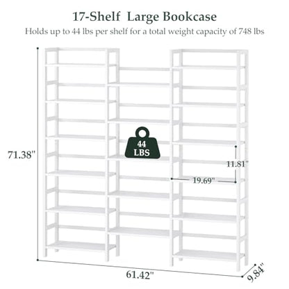 Homykic 6-Tier Bamboo Bookshelf, 61” Triple Wide Bookshelves and Bookcases - color: White, size: Triple Wide