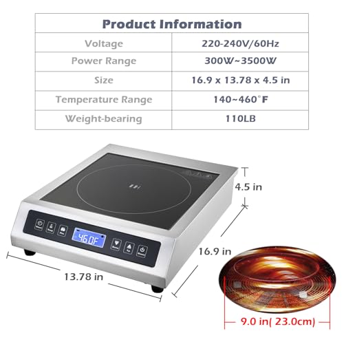 Commercial Induction Cooktop, Portable Electric Countertop Burner with Sensor Touch and LCD Screen(3500W/220V),Commercial Grade Induction cooker for Hotel Restaurant School - style: 3500W
