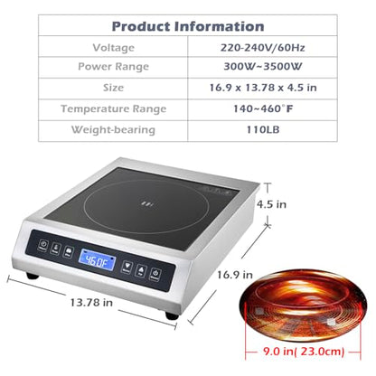 Commercial Induction Cooktop, Portable Electric Countertop Burner with Sensor Touch and LCD Screen(3500W/220V),Commercial Grade Induction cooker for Hotel Restaurant School - style: 3500W