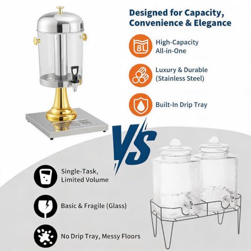 LinTimes Commercial Stainless Steel Beverage Dispenser Single Spigot - color: Gold, size: 2.2 Gallon