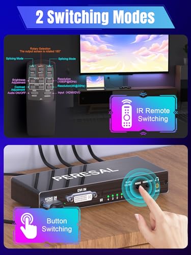 4 Channel Video Wall Controller 2x2 1x4 HDMI DVI VGA USB Video Processor with Control for 4 TV Splicing,Support 4K and 180 Degree Rotate