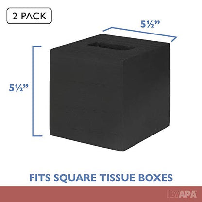 Ilyapa Rustic Wood Tissue Box Cover, Square - Black, 2 Pack, Farmhouse - color: Black, size: 5" Square 2 Pack