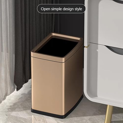 4.7 Gallon/18L Brushed Gold Bathroom Trash Can, Open Top Slim Dual Wastebaskte Simple Human Stainless Steel Garbage Can for Commercial Home Kitchen Office (18L Champagne Gold) - color: 18L champagne gold
